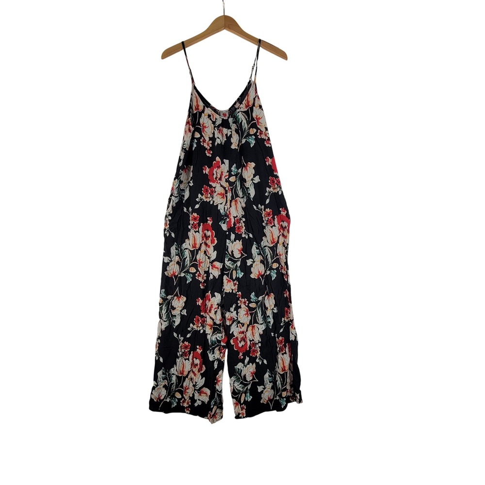 Buenos Ninos Jumpsuit Women Large Black Floral Spaghetti Strap Wide Leg